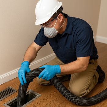 Professional air duct cleaning technician in Baldwin